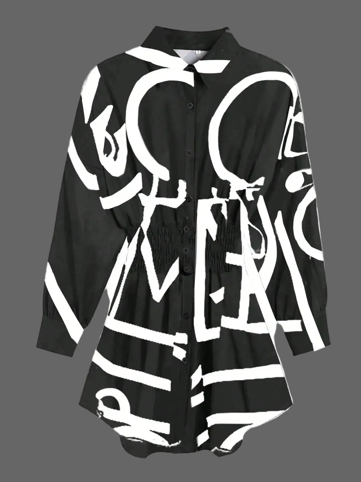 Two-Tone Pleated Cinched-Waist Shirt Dress Back View
