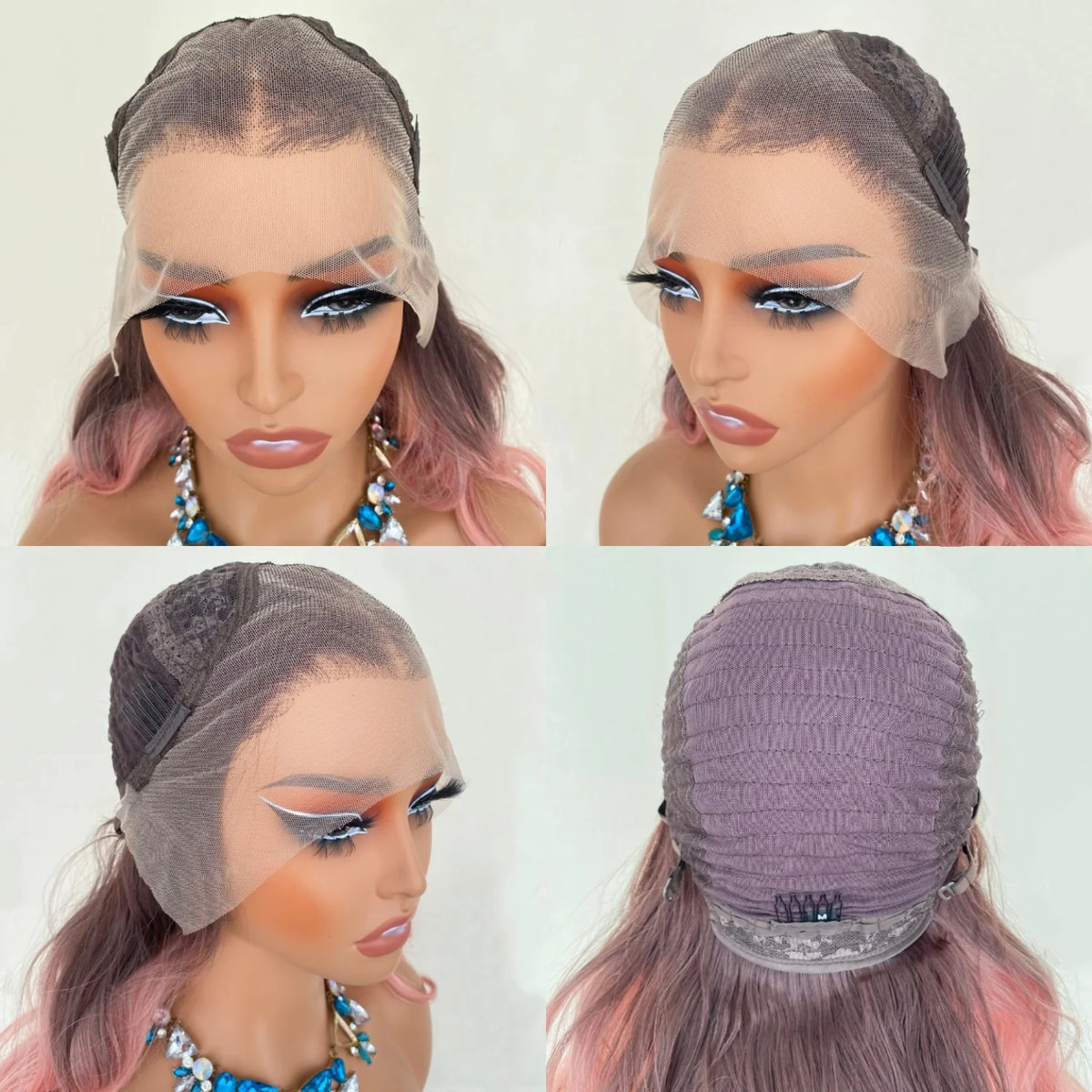 Cap construction detail of glueless ash brown lace front wig