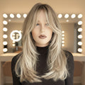 Ombre Gold Straight Synthetic Wig with Bangs - Front view