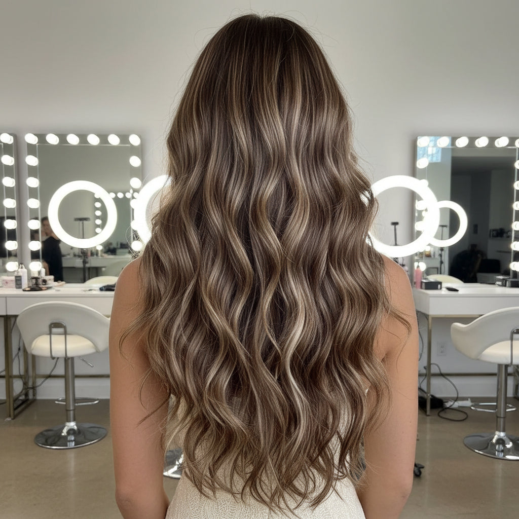 Brown Blonde Highlights 13x3 Lace Front Water Wave Synthetic Wig - Back view