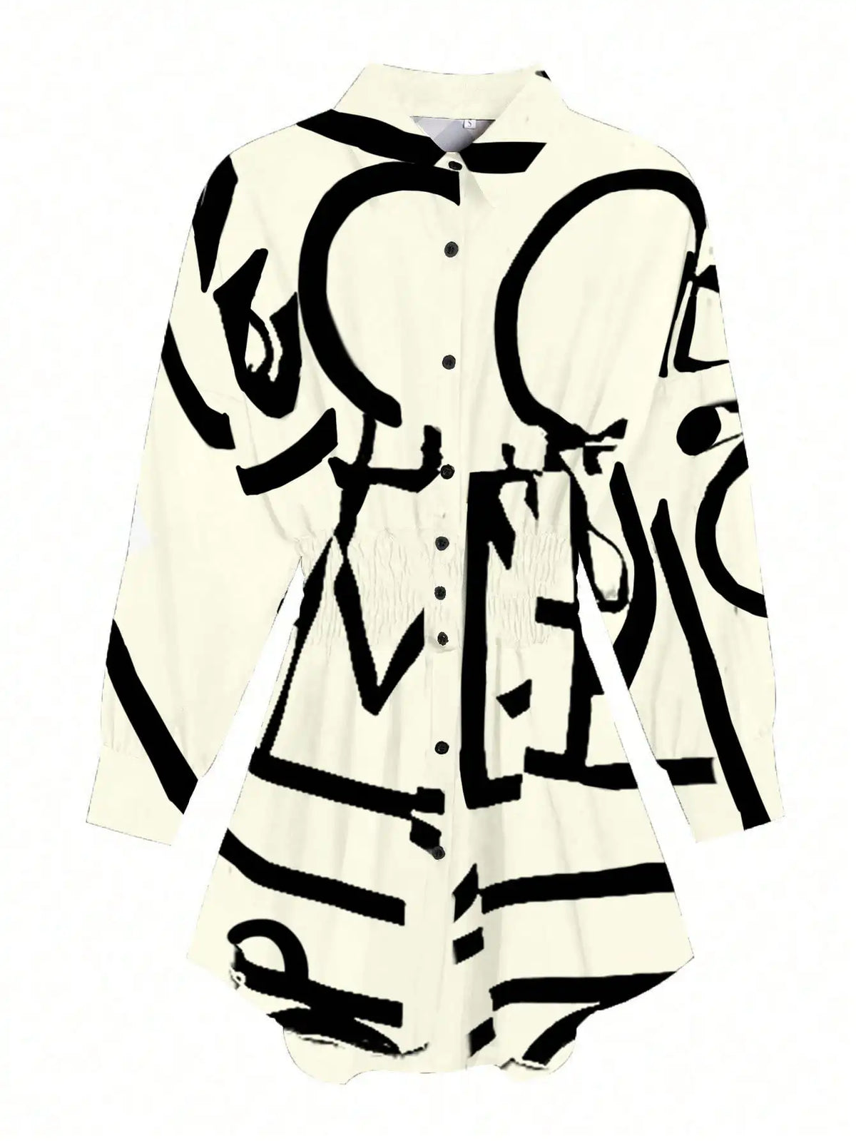 Two-Tone Pleated Cinched-Waist Shirt Dress Front View