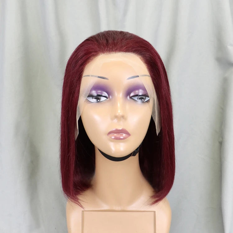 Image 2 — Straight bob wig front hairline view showing pre-plucked 13x4 HD lace, human hair
