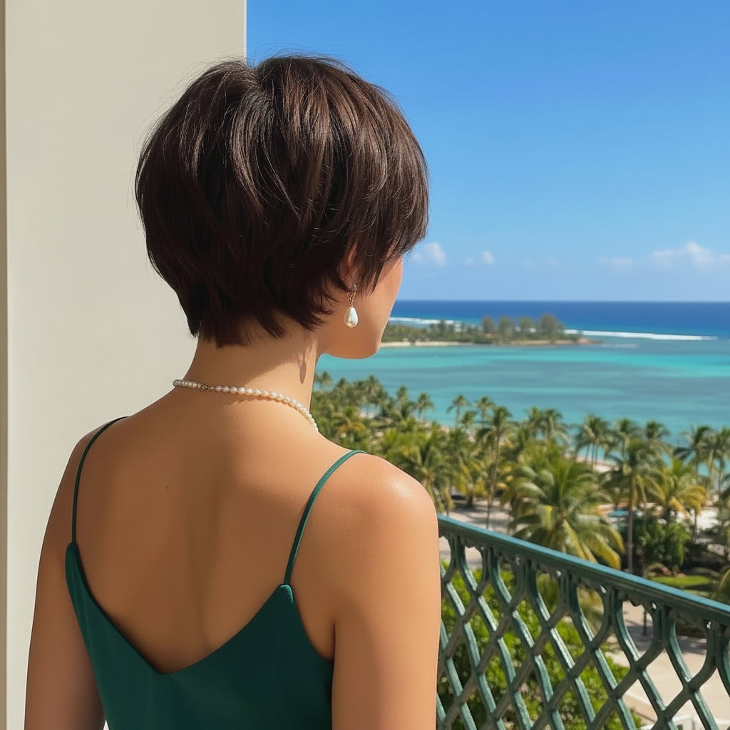 Dark Brown Layered Short Synthetic Wig with Bangs - Back View