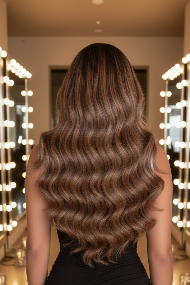 Brown Gradient 13x3 Lace Front Body Wave Synthetic Wig - Back view