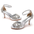 Crystal embellished open toe heels with ankle strap