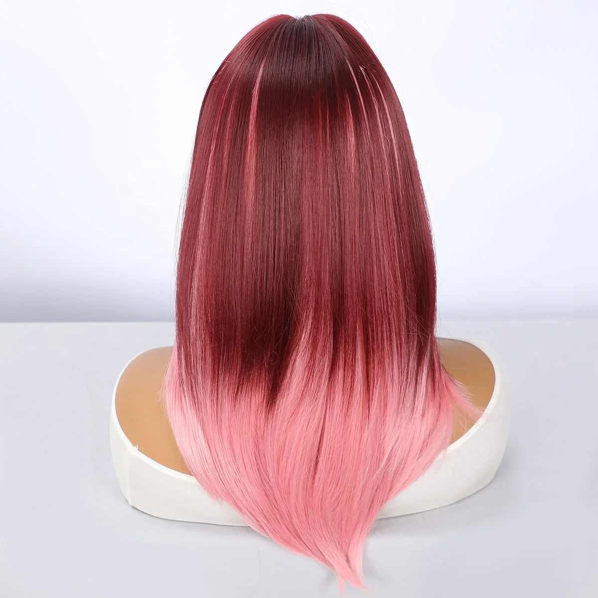 Wine Red with Pink Highlights Wavy Synthetic Wig - Back View
