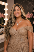 Camel Gold Highlights Wavy Curly 13x3 Lace Front Wig Front View