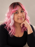 Pink Curly Bob Synthetic Wig with Bangs