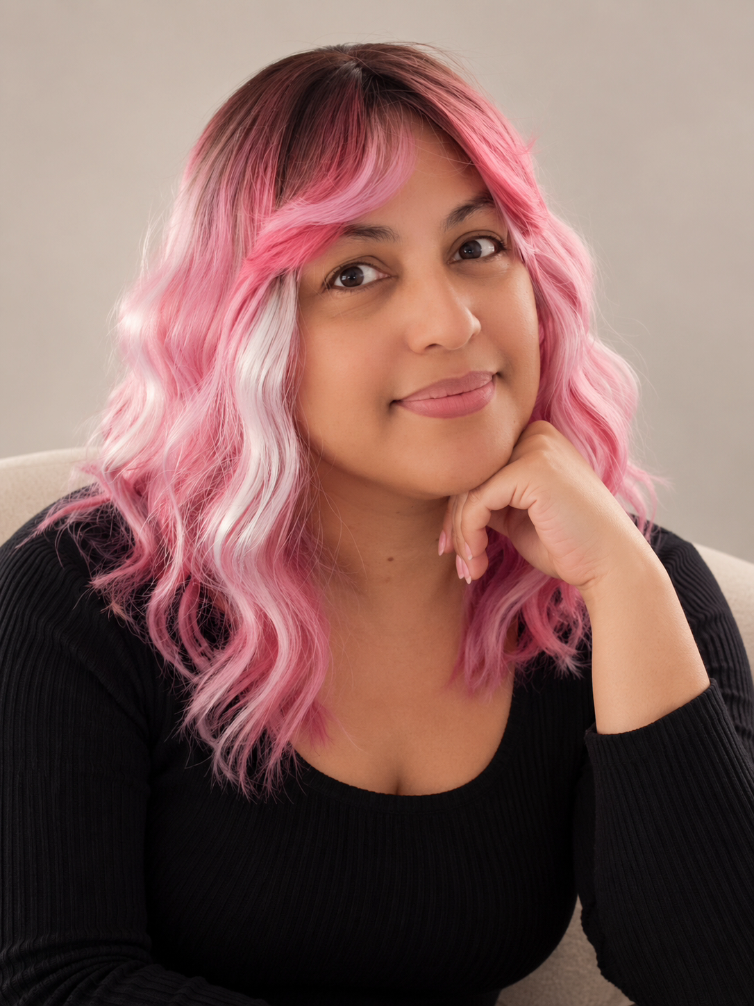 Pink Curly Bob Synthetic Wig with Bangs